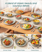 vancasso ANYA 18 Pieces Plates and Bowls Set, Stone Grey Dinnerware Sets, Reactive Glaze Dishes Set for 6, Ceramic Dishware Sets Kitchen Dinner Set, Microwave & Dishwasher Safe