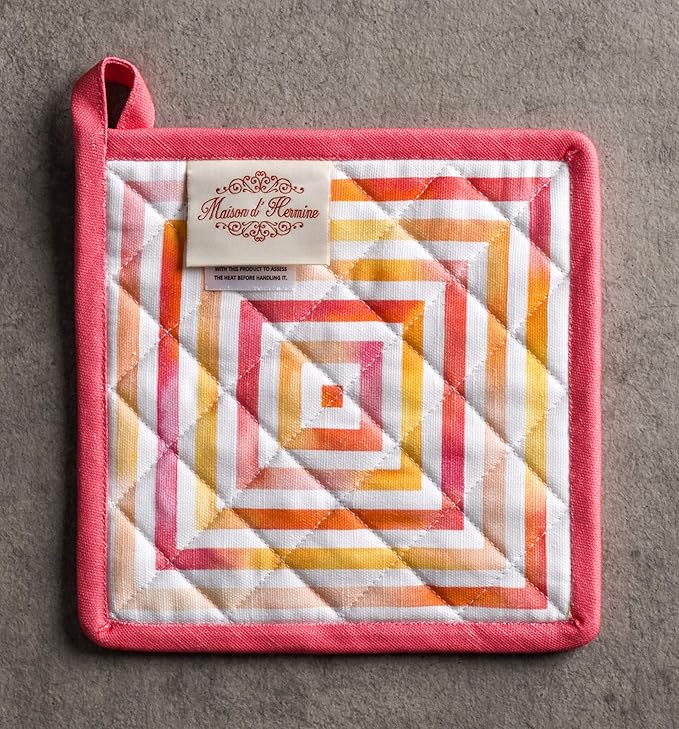 Maison d' Hermine Pot Holders 100% Cotton Heat Resistant Potholders 8" x 8" Hot Pads with Loop BBQ, Cooking, Baking, Grilling, Kitchen, Handling Hot Pans Spring/Summer (Pack of 1, Summer Maze)