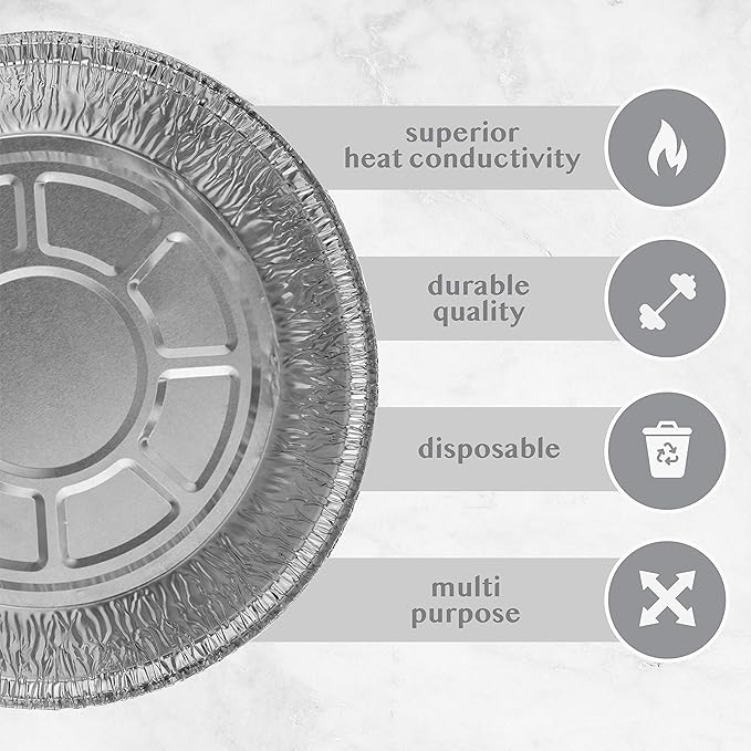 20Plasticpro 7'' Inch Round Tin Foil Pans Disposable Aluminum, Freezer & Oven Safe - For Baking, Cooking, Storage, Roasting, & Reheating, Pack of 20