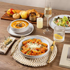 AmorArc Ceramic Dinnerware Sets with Pasta Bowls for 6, Handpainted Plates and Bowls Set with Rustic Terracotta Underside, Scratch Resistant Dishes Set, Dishwasher & Microwave Safe, 24 Pcs