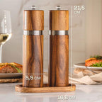 Salt and Pepper Grinder Set Wooden with Tray – Made from FSC® Acacia Wood – Adjustable Durable Ceramic Rotor - Plastic-Free