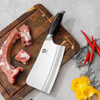 WILDMOK Meat Cleaver Knife, 7 Inch Heavy Duty Bone Chopper, German Stainless Steel Butcher Knife with Black Pakkawood Handle, Chinese Cleaver for Kitchen