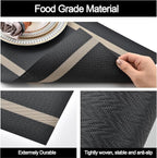 Black Placemats Set of 6 - Easy Clean Modern Durable Washable Vinyl Place Mats - Heat Resistant Placemats for Kitchen Table - PVC Table Mats for Dining Table (Black with Stripes, 6)