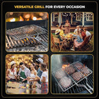 Fish Grill Baskets for Outdoor Grill Vegetables, Fish Grilling rack for Grill, BBQ Grilling Basket, Stainless steel Grill Basket for Veggies, shrimp Includes 50 skewers, Silicon Brush, and Carry Bag