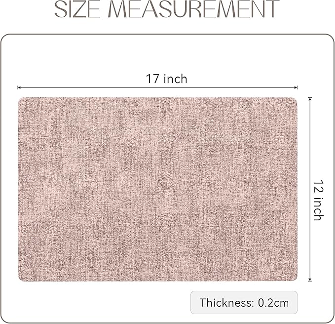 Romanstile Vinyl Placemats Set of 6-12 X 18 Inch - Heat Resistant Place Mats 100% Waterproof Oilproof Wipeable Reversible Faux Leather Table Mats for Kitchen/Dining/Party/Outdoor, Pink