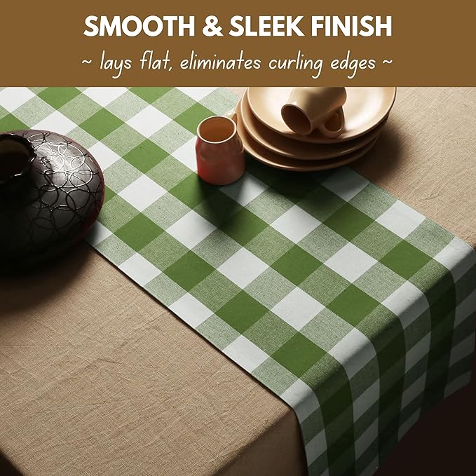 Native Fab Table Runner Buffalo Check Plaid 100% Cotton - 13x72 Inches Kitchen Dining Table Decoration for Indoor Outdoor Farmhouse Home Party Decor - Mint Green and White