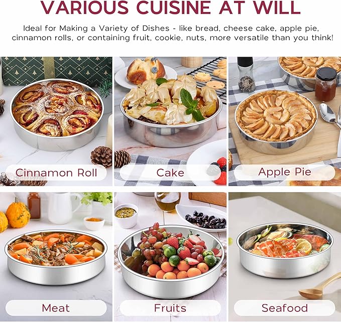 Onader 8 Inch Round Cake Pan, Stainless Steel Baking Pan Set of 3, Birthday Wedding Cake Tin