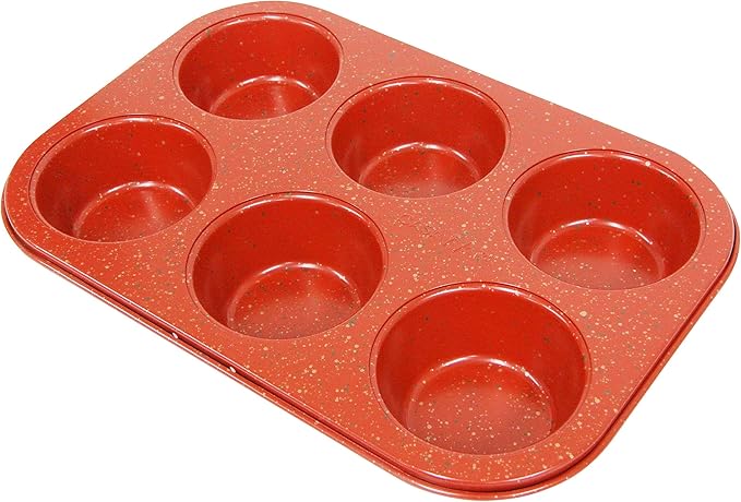 casaWare Toaster Oven 6 Cup Muffin Pan NonStick Ceramic Coated (Red Granite)