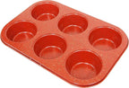 casaWare Toaster Oven 6 Cup Muffin Pan NonStick Ceramic Coated (Red Granite)