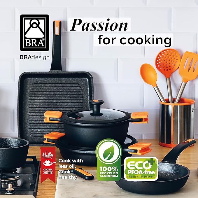 BRA COOKWARE Efficient Pro Frying Pan | 9.5 inches Cast Aluminum Frypan | Profile Plus Non-Stick | All Heat Sources Compatible | PFOA Free | Ergonomic Heat-Resistant Handle | Non Deformable