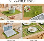 Softalker Faux Linen Placemats Set of 12-12 x 18 Inch, Heat Resistant Double Layered Durable Burlap Farmhouse Place Mats, Non-Slip Washable Rustic Table Mats for Dining, Kitchen, Party（Lime Green