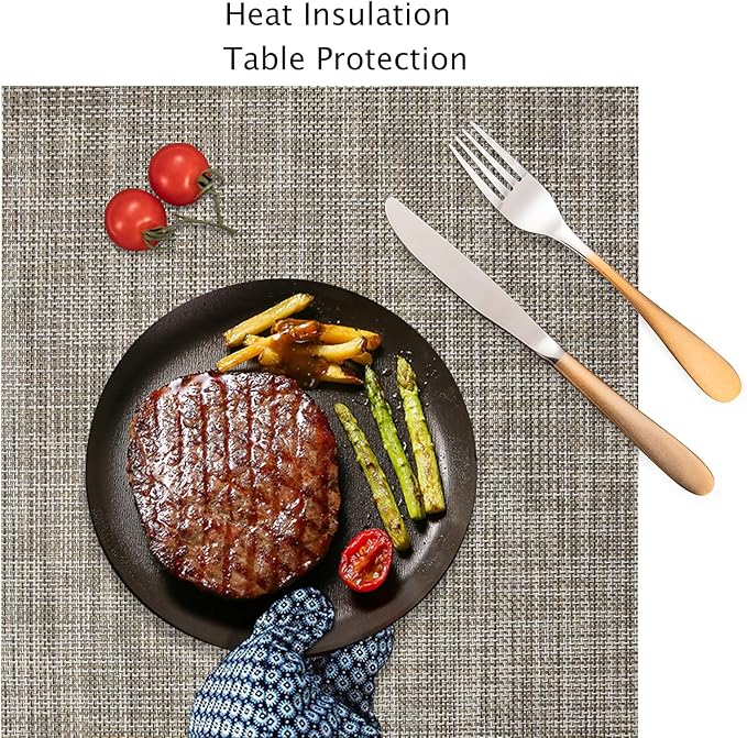 Myir JUN Placemats Set of 8, Vinyl Woven Placemats Place Mats Indoor Set of 8 Washable Table Mats Non-Slip Place mats for Dining Table (Caramel, Set of 8)