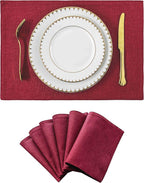 Home Brilliant Placemats Set of 6 Red Place Mats Decoration Heat Resistant Dining Table Place Mats Machine Washable Kitchen Table Mats, 13x19 inch, Burgundy