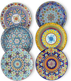 glowworm Salad Plates Set of 6, 8.5 Inch Ceramic Dinner Plates, Colorful Bohemian Dessert Plates Set for Kitchen, Restaurant, Housewarming Gift, Microwave, Oven and Dishwasher Safe