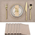 Cloth Placemats Set of 6 - Double Thickened Easy to Clean Linen Style Fabric Placemats - Machine Washable Placemats- Heat Resistant Non-Slip Table Mats - 18x12 Inch (Natural Linen, 6)