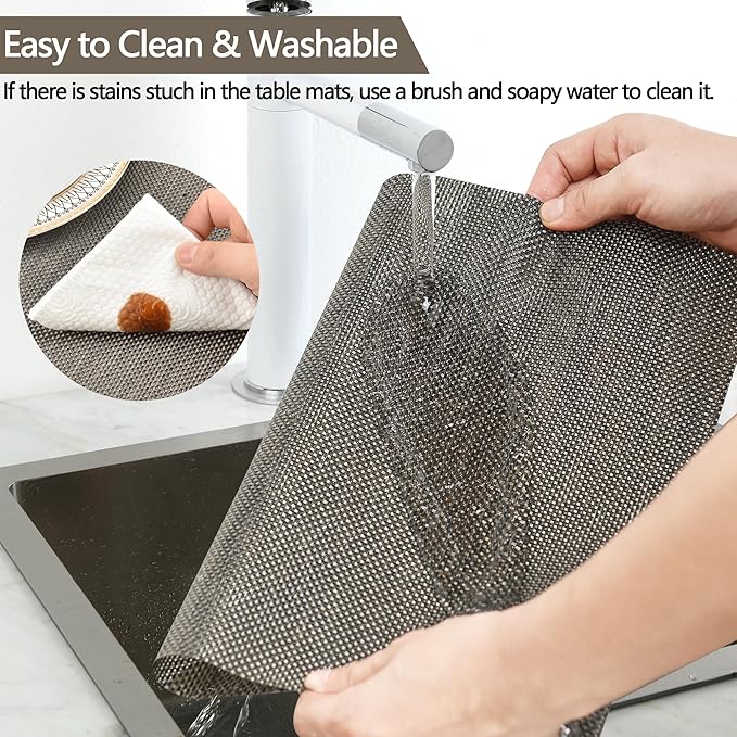 Placemats Set of 4 - Easy Clean Washable Vinyl Placemats - Wipeable Heat Resistant Table Mats for Dining Table - 17.7x11.8 Inch (4, Mint Gray)