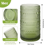 Vintage Glassware Drinking Glasses Set of 6,16oz Hobnail Glass Cups,Embossed Green Water Tumbler,for Cocktail, Juice, Whiskey, Milk and Various Mixed Drinks