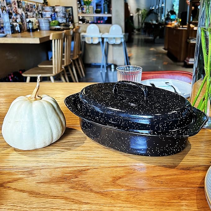 13” Enamel Roaster With Lid Oval Roasting Pan For Oven with 11"Inner Diameter Broiler Pan Suitable For Dining With Two People High Temperature Resistance Dishwasher Safety Gift Idea for Christmas