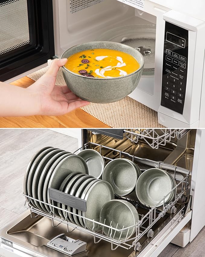 vancasso ANYA 24 Pieces Plates and Bowls Set, Stone Grey Dinnerware Sets, Reactive Glaze Dishes Set for 8, Ceramic Dishware Sets Kitchen Dinner Set, Microwave & Dishwasher Safe