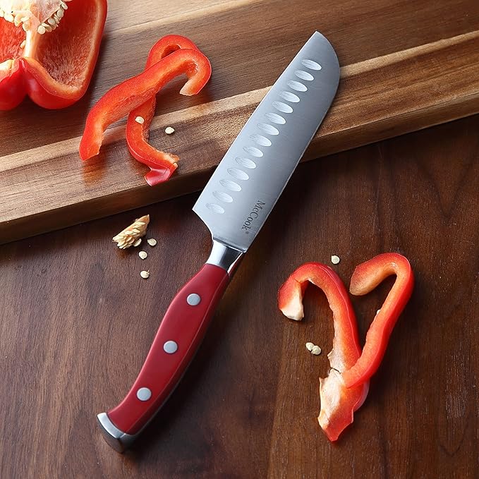McCook® Stainless Steel Kitchen Knife Sets with Wooden Block, Kitchen Scissors and Built-in Sharpener, Red