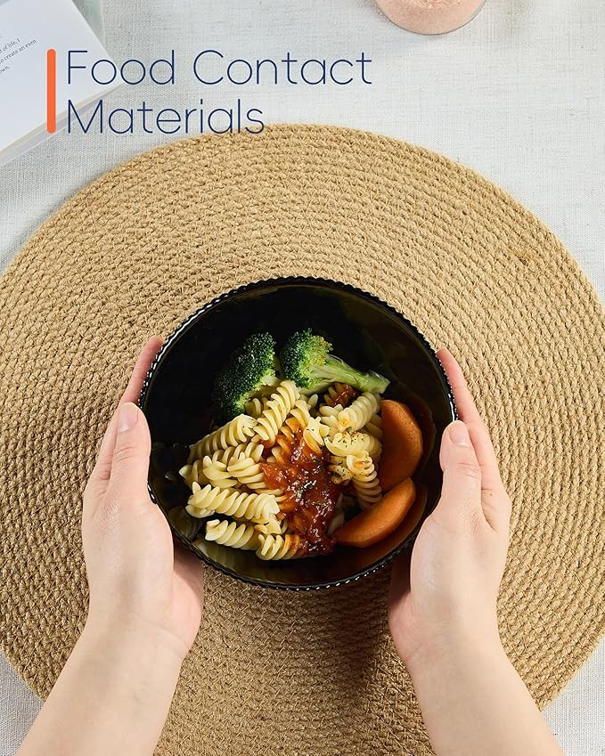 20 OZ Max Black Opal Glass Cereal Bowl Set of 6, 6 inch Dishwasher & Microwave Safe Round Ribbed Bowls for Kitchen, Salad, Soup and Rice