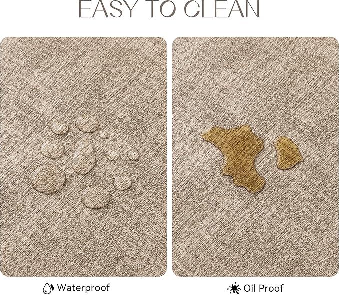 Romanstile Vinyl Placemats Set of 6-12 X 18 Inch - Heat Resistant Place Mats 100% Waterproof Oilproof Wipeable Reversible Faux Leather Table Mats for Kitchen/Dining/Party/Outdoor, Khaki