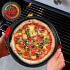 NutriChef Non-Stick Pizza Tray with Silicone Handles, 10-Pack Round Steel Non-Stick Pans with Perforated Holes, Premium Bakeware, Pizza Trays with Silicone and Oversized Handles, Dishwasher Safe