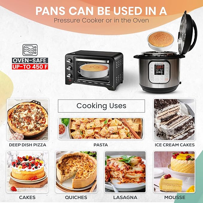 RFAQK 100PCs Aluminum Cake Pans Sets for Baking with 8-inch Aluminum Round Cake Pans Set of 2 - Cake Decorating Supplies Kit with 30 Parchment Papers, Piping Tips, Cake Leveler, and Spatula