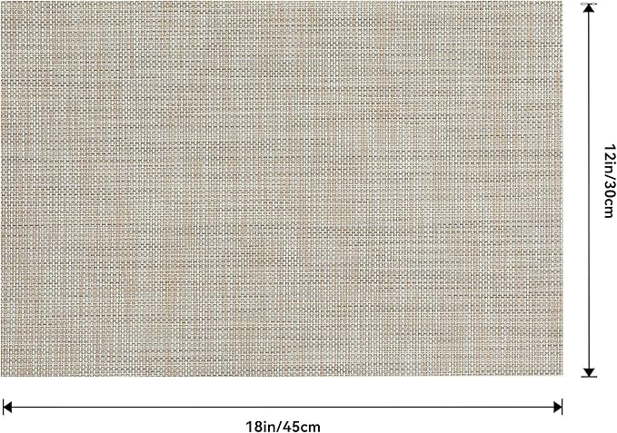 Leetaltree Linen Yellow Placemats Set of 6 - Heat Resistant Non-Slip Place mats for Dining Table, Washable Durable PVC Vinyl Woven Table Mats（Linen Yellow, 6）