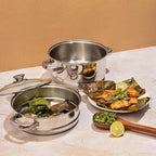 Vinod Stainless Steel Steamer 2 Tier with Glass Lid 18 cm | 2.5 mm Thick Base | Multi Purpose Momos, Modak Maker Steamer | Induction and Gas Base | - Silver