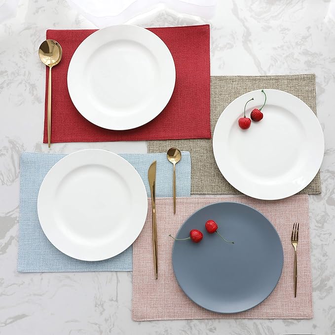 Home Brilliant Blue Placemats Set of 8 Heat Resistant Farmhouse Boho Placemats Burlap Cloth Place Mat Dining Table Place Mats Kitchen Table Mats, Blue