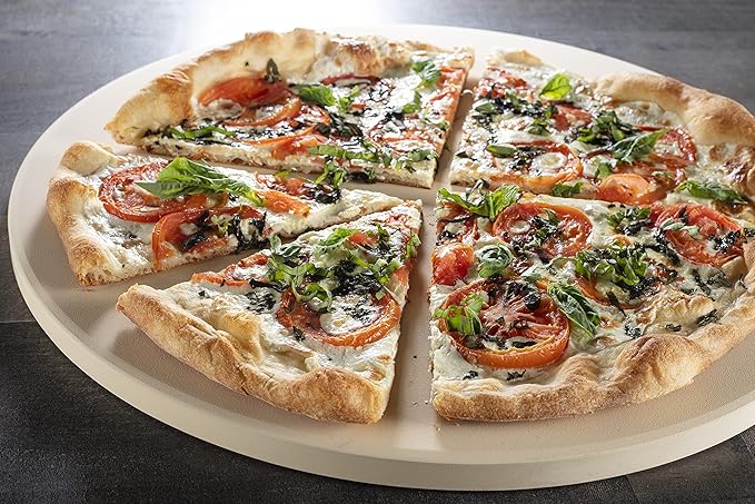 Pizza Stone for Oven, Grill, BBQ - Round 5/8 Inch Extra Thick Baking Stone w/Safe & Even Heating - XL 16.5" Pan for Crispy Crust, Made of Heavy Duty Cordierite can Withstand 550+ Degrees Fahrenheit