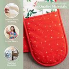 Maison d' Hermine Double Oven Mitts 100% Cotton 7"x35" Double Oven Mitt Heat Resistant BBQ Cooking Gloves with Loop, Baking, Grilling, Home, Kitchen, Handling Hot Pans (Noel)