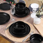 HaWare Stoneware Dinnerware Sets, 18-Piece Plates and Bowls Set for 6, Dishes Set for Home Restaurant, Frosting Black