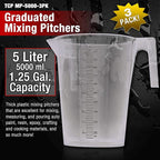 TCP Global 5 Liter (5000ml) Gallon Plastic Graduated Measuring and Mixing Pitcher (Pack of 3) - Holds 5 Quarts 1.25 Gallons- Pouring Cup, Measure & Mix Paint, Resin, Epoxy, Kitchen Cooking Baking