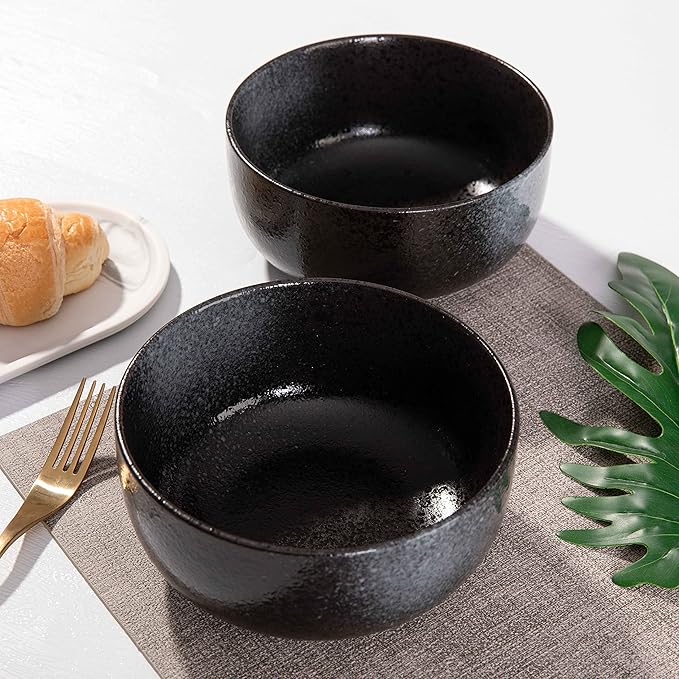 S&Q'S CERAMICS Soup Bowls - 36 Ounce Ceramic Bowl Set, Kitchen Bowls for Large Cereal, Noodle, Soup, Breakfast, Microwave and Dishwasher Safe, [Set of 4], Black and Grey