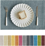 Softalker Faux Linen Placemats Set of 4-12 x 18 Inch, Heat Resistant Double Layered Durable Burlap Farmhouse Place Mats, Non-Slip Washable Rustic Table Mats for Dining, Kitchen, Party（Light Blue