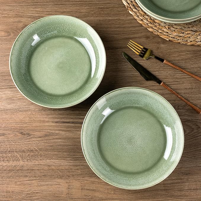 AmorArc 8.5'' Large Ceramic Pasta Bowls Set, 36oz Stoneware Bowls Set of 6 for Kitchen, Reavtive Glaze Bowls-Microwave,Dishwasher Safe for Pasta,Salad,Oatmeal-Olive Green