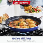 Blue Diamond 14" Nonstick Frying Pan, PFAS Free Ceramic Family Pan, Jumbo Pan with Helper Handle, Diamond Infused Nonstick Skillet, Dishwasher & Oven Safe, Durable, Non Toxic, Metal Utensil Safe, Blue
