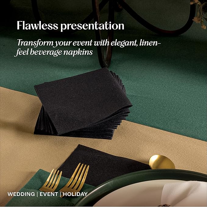 Disposable Linen-Feel Cocktail Napkins, 200-Pack 5" x 5" BRIGHT YELLOW Paper Beverage Napkins For Bar, Restaurant And Café, Dessert Napkins For Party, Wedding Or Event