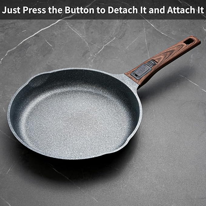 8 Inch Smart Nonstick Frying Pan with Removable Handle, Cast Aluminum and Anti-Scratch Omelette Pan, Compatible with All Stovetops, Dishwasher and Oven Safe