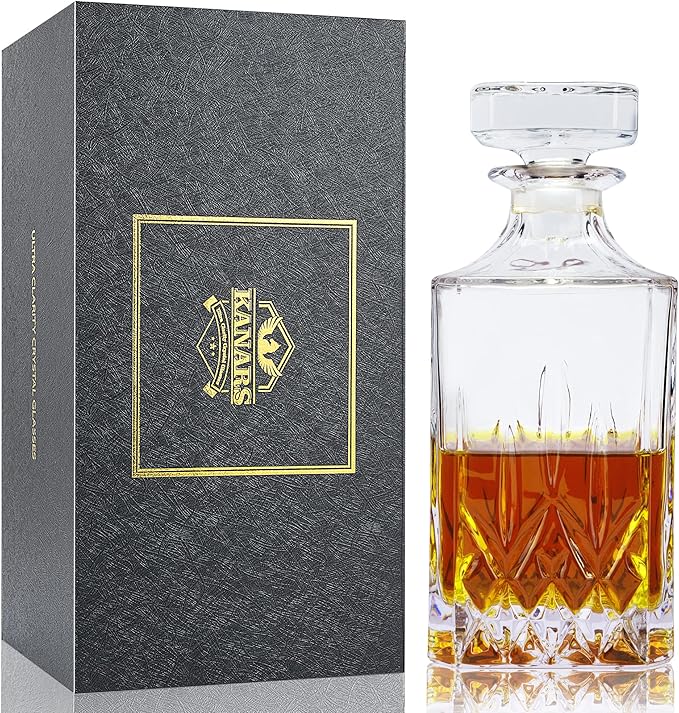 Premium Whiskey Decanter, KANARS Sophisticated Scotch Decanter with Luxury Gift Box for Men Dad Brother Husband, Non-Lead Crystal Liquor Bottle, Gift for Birthday Retirement Housewarming