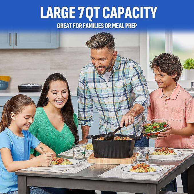 STIRMAX PLUS 7.5 Quart Digital Multi-Cooker with Automatic Paddle to Stir and Shred, 9 in 1 programmable presets to Sauté, Sear, and Brown Food Before Simmering – Accessories & Cookbook Included