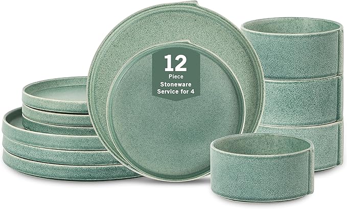 Stone Lain Bao 12-Piece Dinnerware Set Stoneware, Green