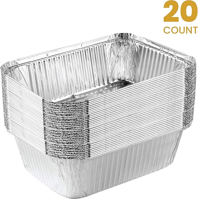 PLASTICPRO Disposable 5 LB Aluminum Takeout Tin Foil Baking Pans 7'' X 10'' X 3'' Inch Bakeware - Cookware Perfect for Baking Cakes,Brownies,Bread, Meatloaf, Lasagna, or Lunchbox, Pack of 20