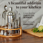 Mixology & Craft Bartender Kit – 15-Piece Cocktail Shaker Set with Bar Tools, Premium Stainless Steel Drink Mixer Accessories for Home Bar, Includes Bamboo Stand, Plus Exclusive Recipe Cards (Black)