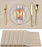 Placemats Set of 6 - Easy Clean Washable Vinyl Placemats - Wipeable Heat Resistant Table Mats for Dining Table - 17.7x11.8 Inch (6, Beige)
