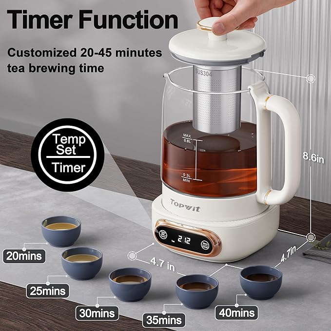 Topwit Electric Tea Kettle, 11 Temperature Control & 4 Presets Glass Kettle with Removable Infuser, 0.8L Electric Kettle for Coffee, Formula, Tea Maker with 8H Keep Warm, Boil-dry Protect, Beige