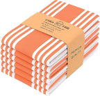 Urban Villa Kitchen Towels 100% Cotton Pack of 6, Highly Absorbent Quick Drying Super Soft Premium Dish Towels for Kitchen with Hanging Loop Hand & Tea Towels - 20x30 Inch, (Orange & White, Striped)