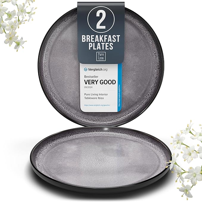 Breakfast Plates, Dessert Plates 2-piece Set Stoneware - Stylish Cake Plates Dishwasher-, Microwave-, Scratch-resistant - Small Plates, Salad Plates in Dark Gray